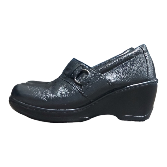 Born BOC Comfort Wedge Buckle Strap Clog Shoes Black Leather Women's Size 9 - Picture 5 of 8